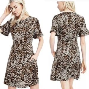 Banana Republic Leopard Print Flutter Sleeve Dress -- Excellent Condition